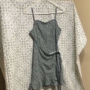 SHEIN Green Floral Tie-Waist Spaghetti Strap Mini Dress